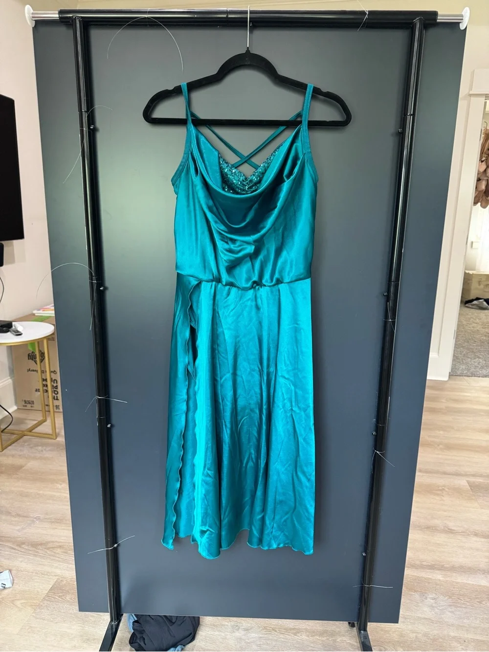 Weissman Teal Satin-Style Strappy Dance Dress